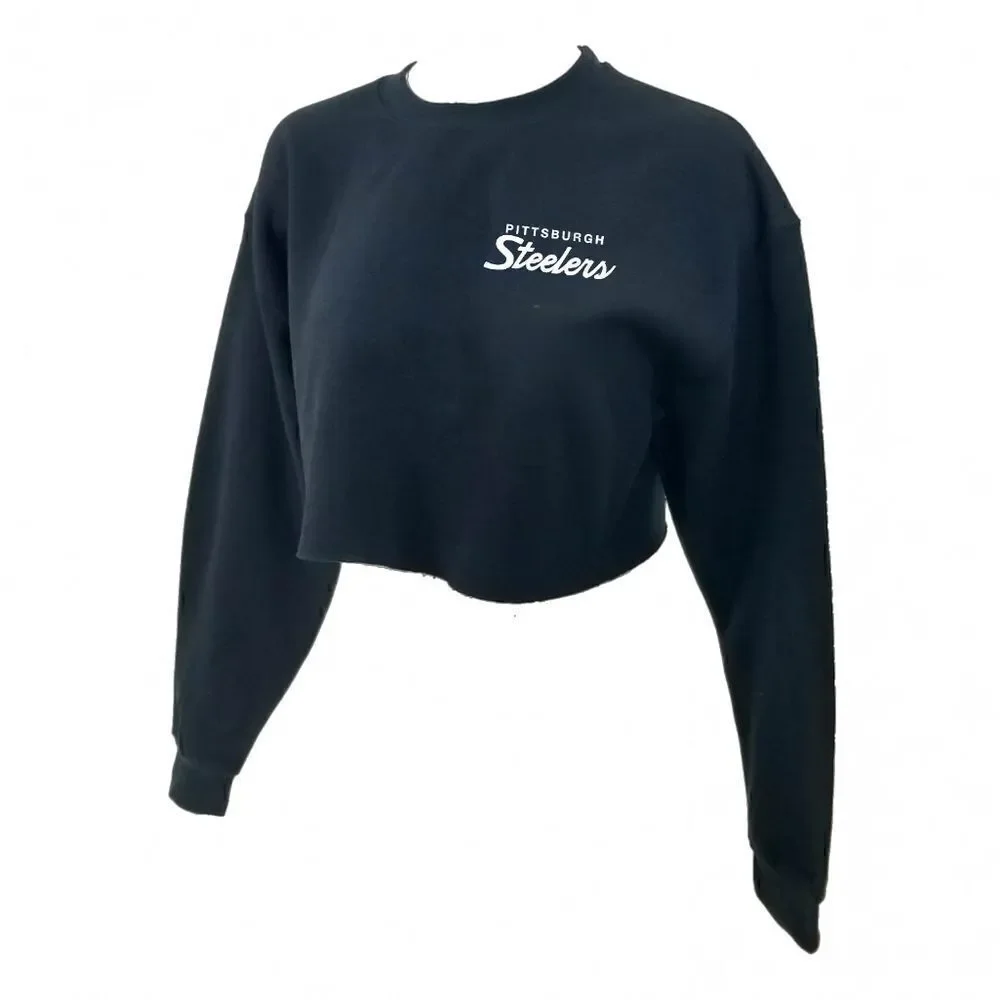 PITTSBURGH STEELERS Double Script Retro Crop Top Pullover Crewneck Sweatshirt - Picture 3 of 6